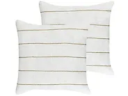 Set of 2 Decorative Cushions MILAS 50 x 50 cm Linen White Striped_1185067
