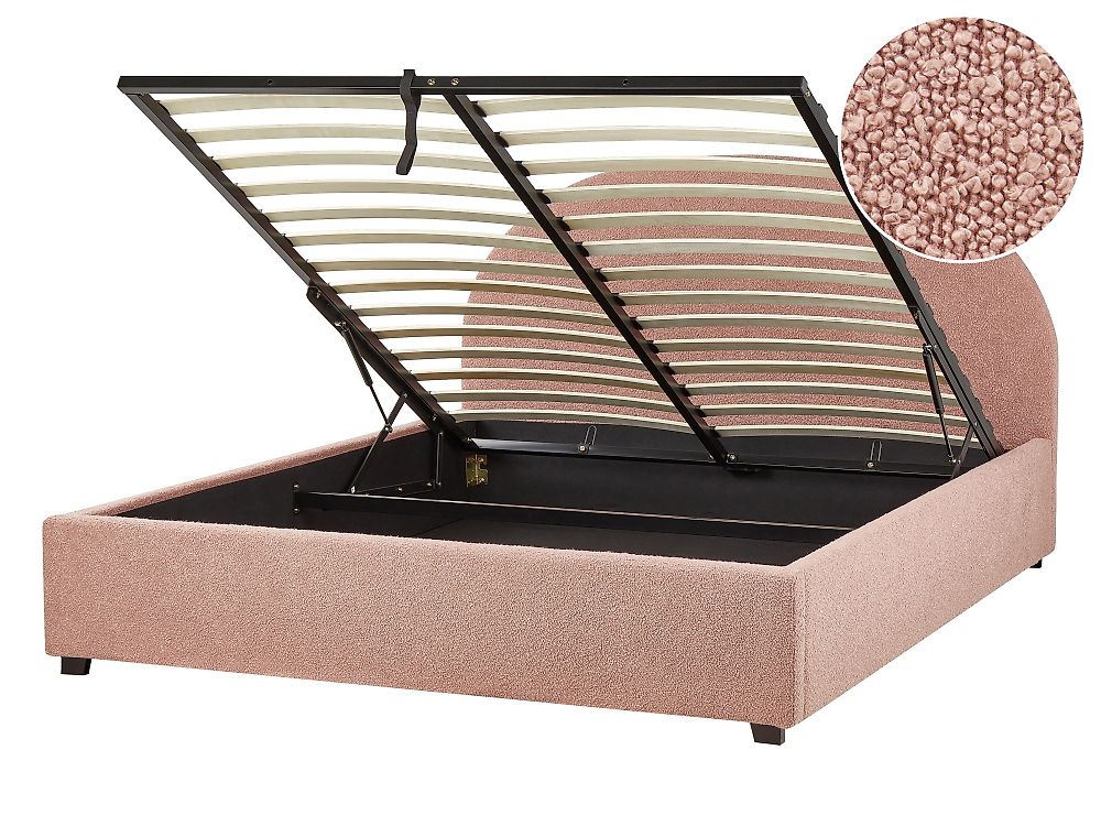 Ottoman Bed VAUCLUSE Boucle Pastel Pink 140 x 200 cm (EU Double)