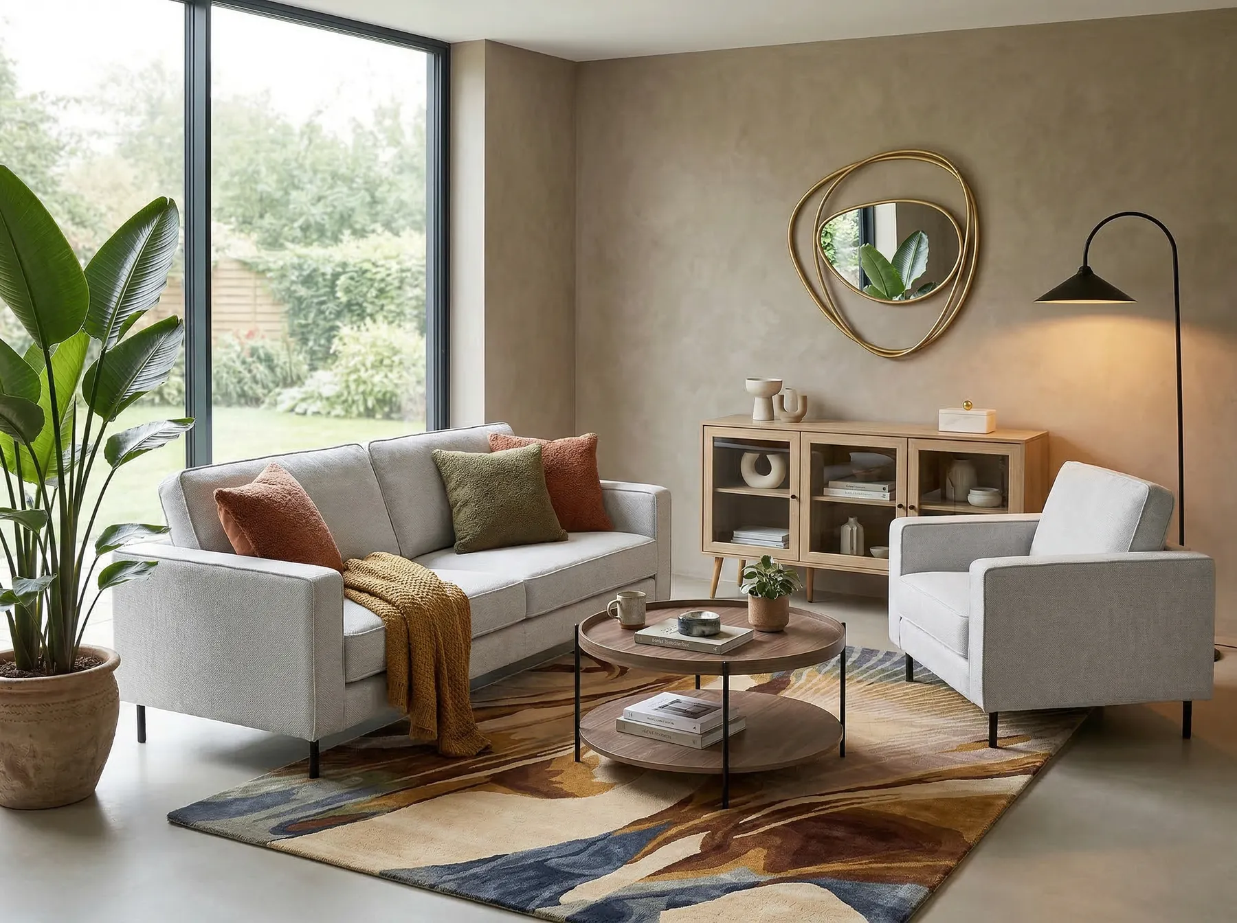 Living Room Set 4 Seater SAVALEN Fabric Light Grey_998170