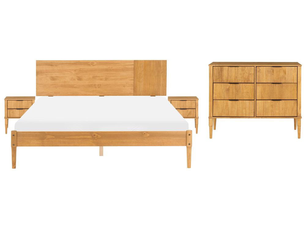 Ensemble de chambre Bois de pin FLAVIGNAC 160 x 200 cm Marron clair