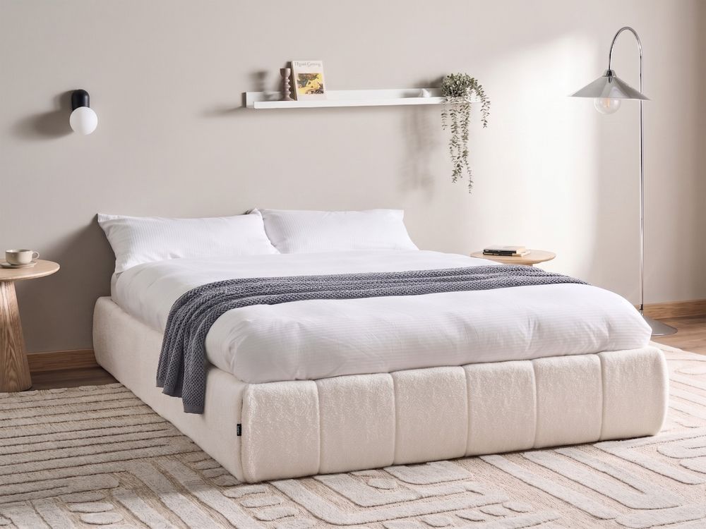 Ottoman Bed without Headboard GENAS Boucle Off-White 140 x 200 cm (EU Double)