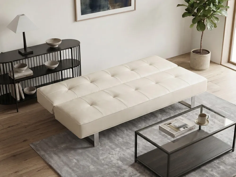 Sofa Bed 3 Seater DERBY Faux Leather Off-White_1085471