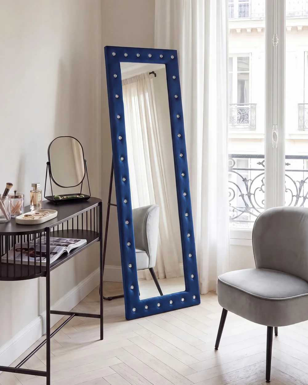 Standspiegel ANSOUIS 150 cm Samtstoff Marineblau