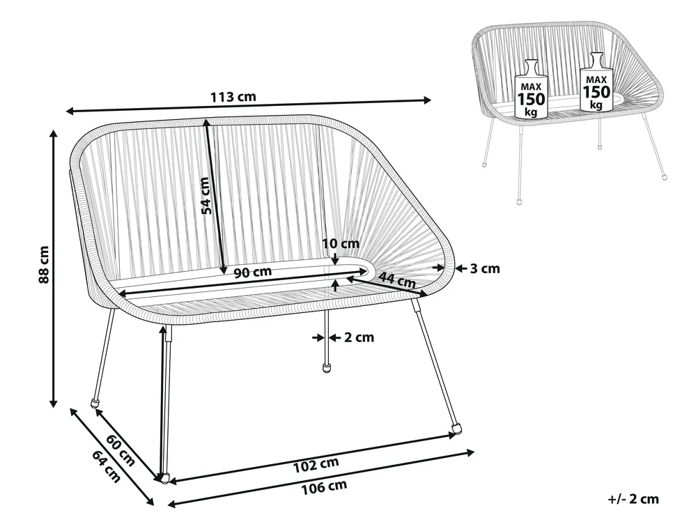Garden Bench ACAPULCO II 113 cm PE Rattan Black_968226