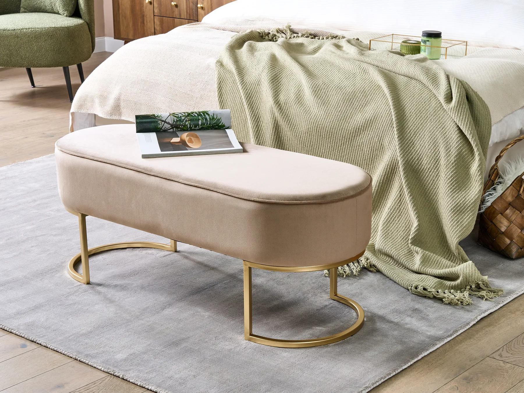 Polsterbank MILRY Samtstoff Beige_876739