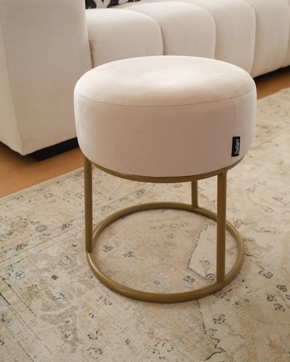 Footstool DELCO Velvet Light Beige_1161573