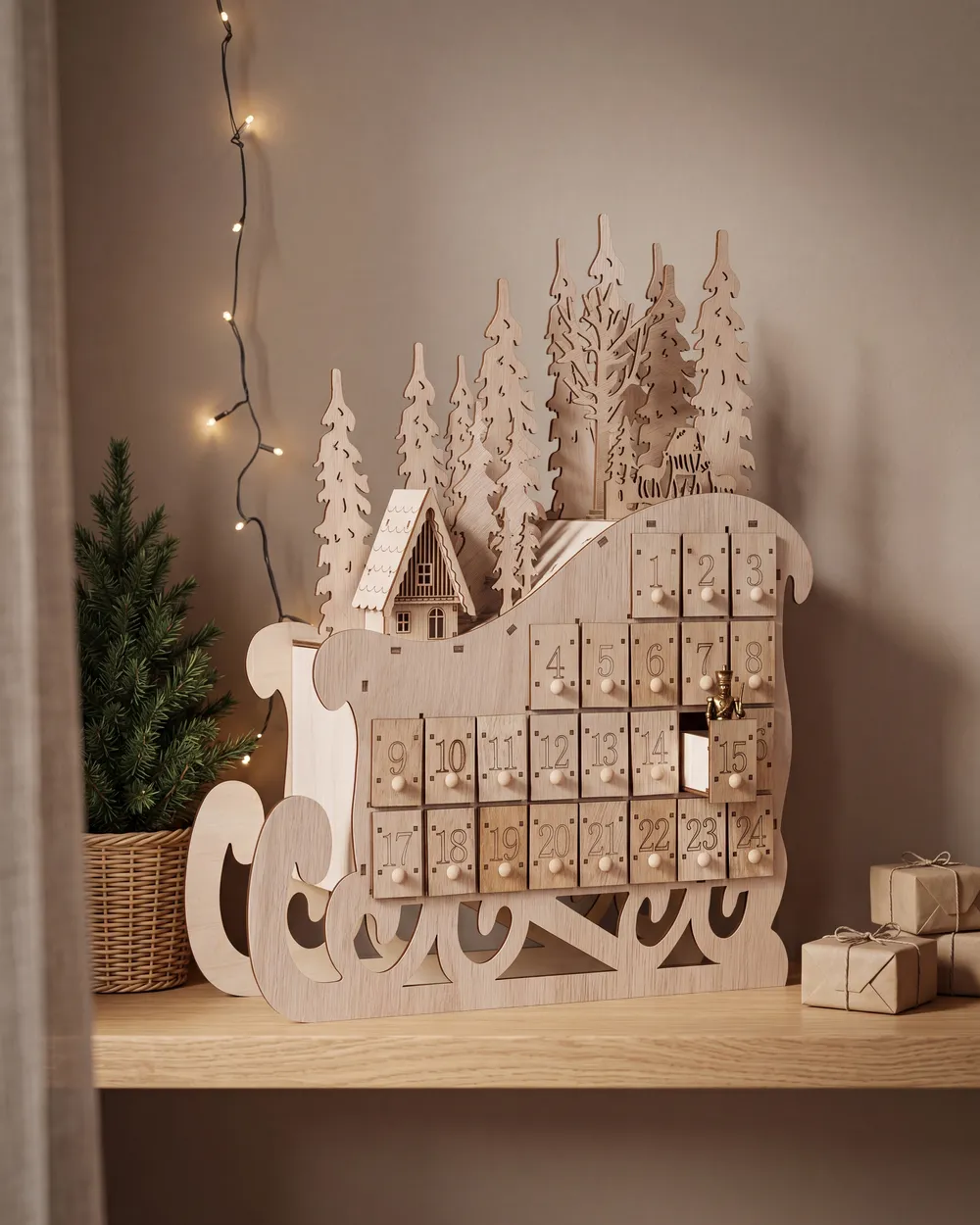 Christmas Decoration LED IMPALA 40 cm Advent Calendar Light Brown_1085179