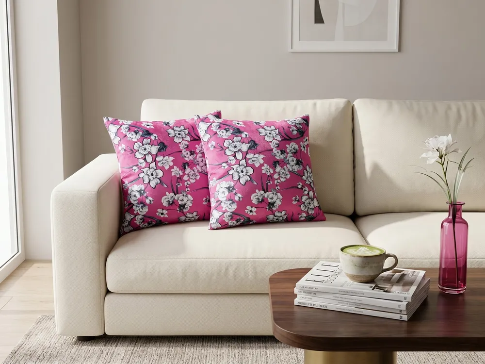 Dekokissen 2er Set KOELERIA 45 x 45 cm Samtstoff Fuchsia Blumenmuster