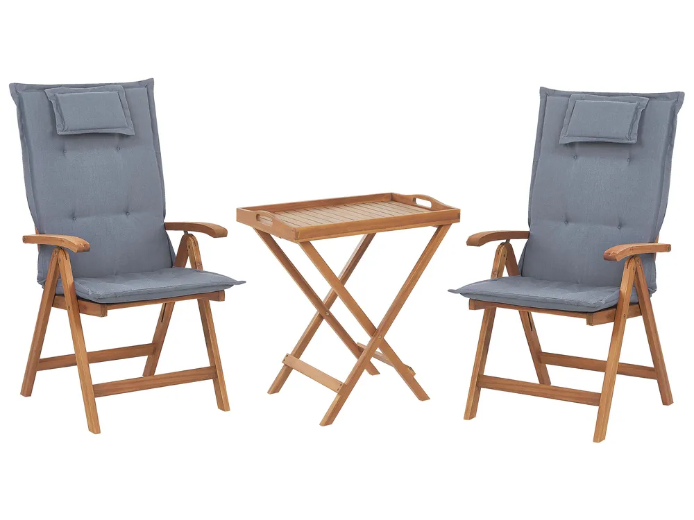 Bistro Set inkl. Kissen klappbar JAVA Akazienholz Blau