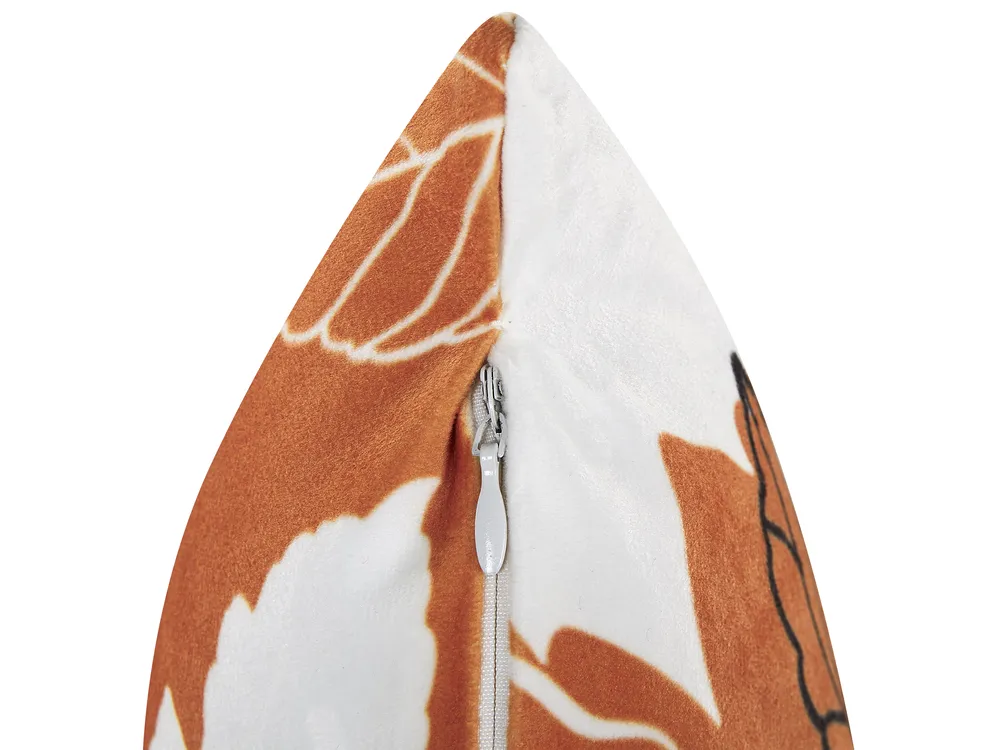 Dekokissen 2er Set POINSETTIA 45 x 45 cm Samtstoff Orange Pflanzenmuster_834908