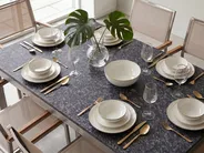 Gartenmöbel Set 6-Sitzer GROSSETO Granit geflammt Schwarz / Beige_1105552