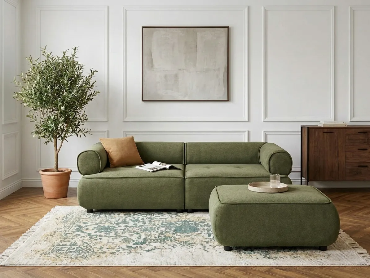 Sofa 3-Sitzer SALLA mit Ottomane Stoff Grün_1058283