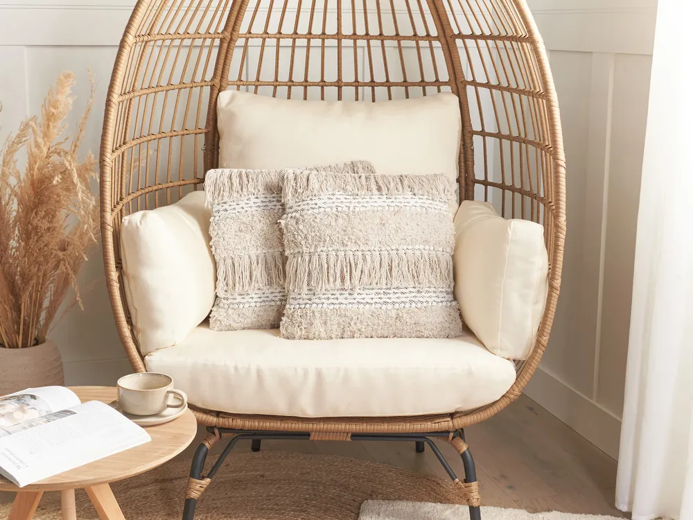 Dekokissen 2er Set VILLUR 45 x 45 cm Baumwolle Beige Streifenmuster