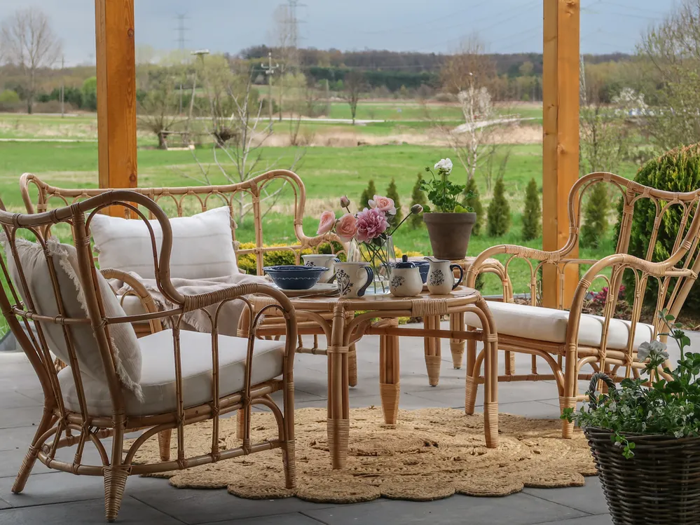 Lounge Set mit Tisch 4-Sitzer BRINDISI Rattan Naturfarben_822796