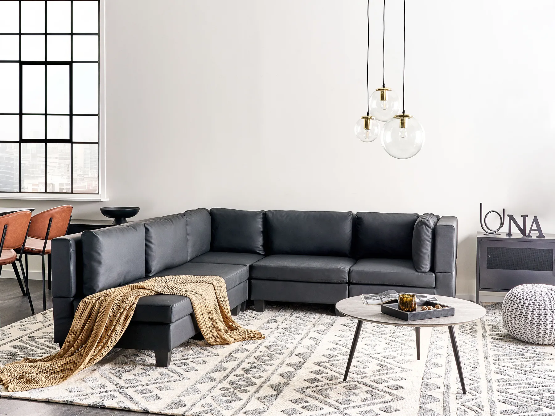 Modular Corner Sofa 5 Seater UNSTAD Faux Leather Black Right Hand_936720