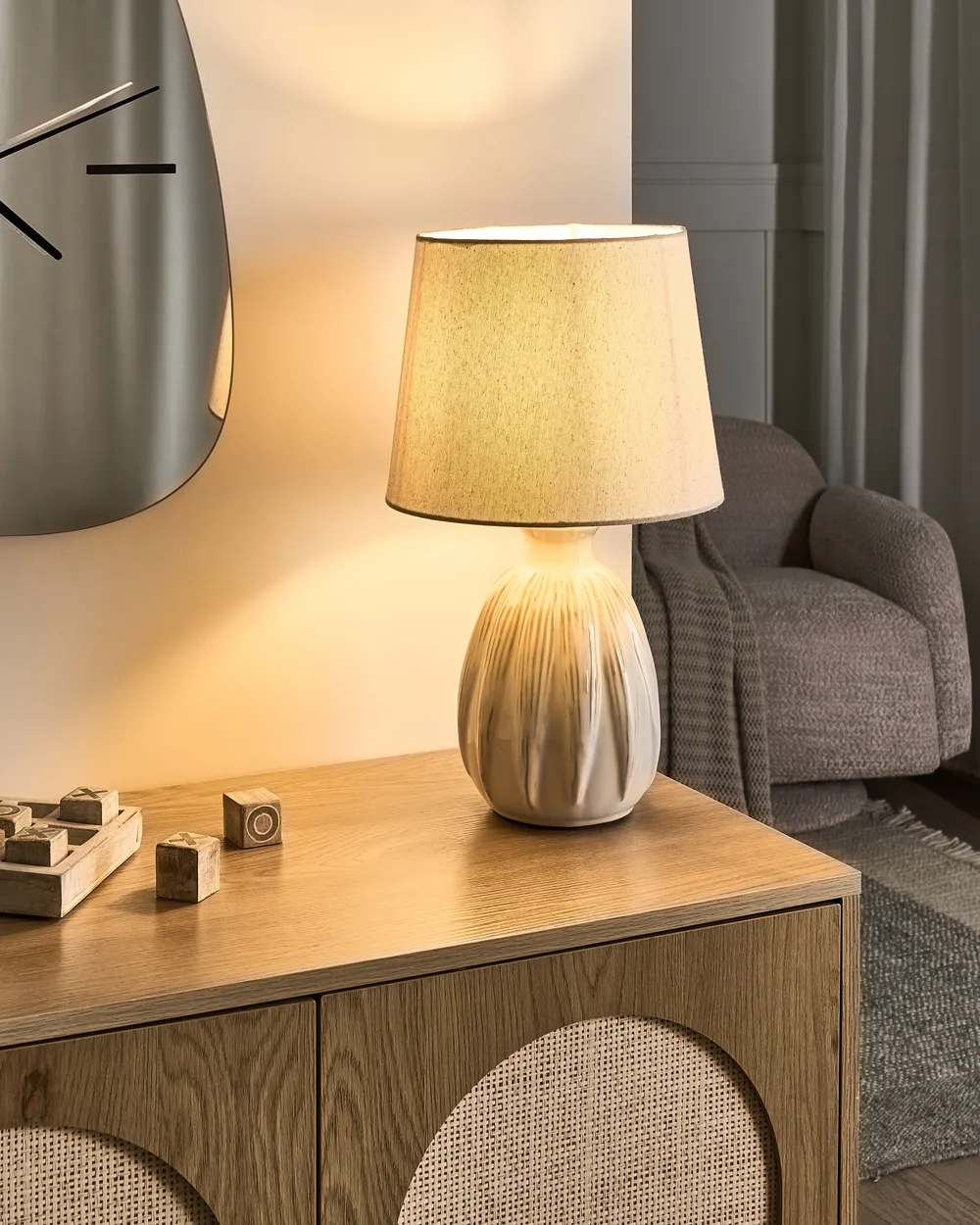 Tischlampe AGUAN Keramik Hellbeige