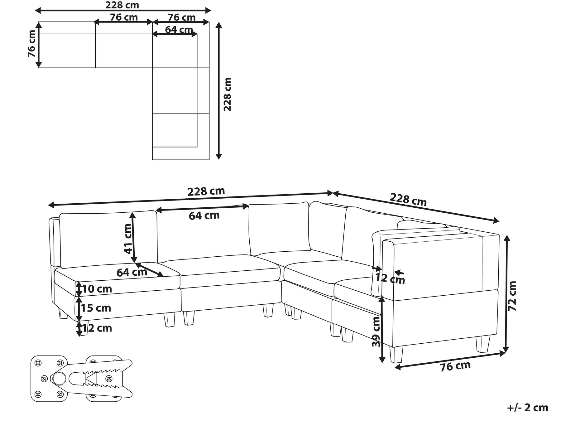 Modul Ecksofa 5-Sitzer UNSTAD Stoff Hellbeige linksseitig_925376
