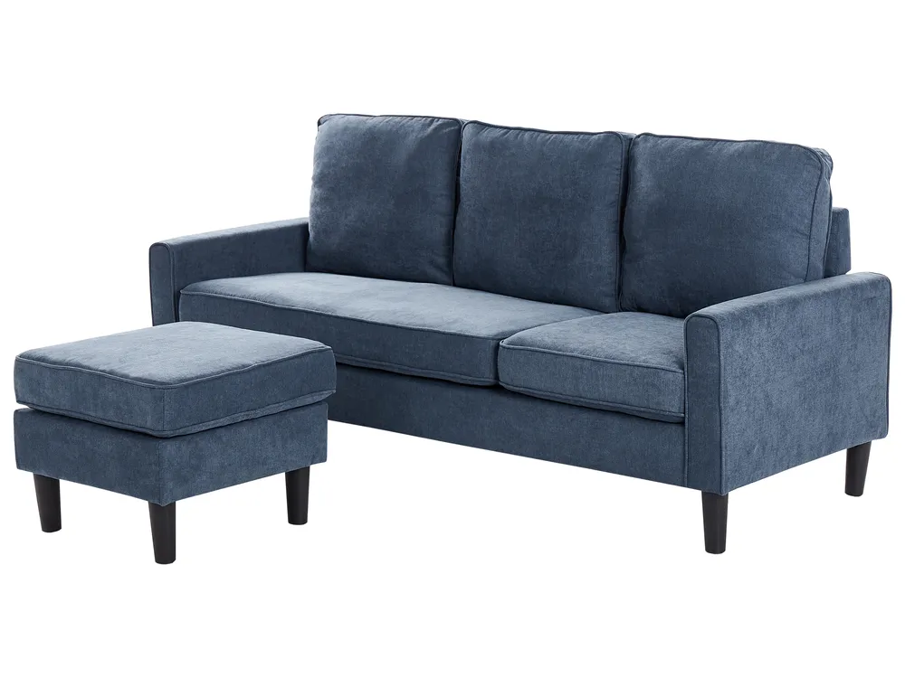 Sofa 3 Seater AVESTA with Ottoman Fabric Dark Blue_768385