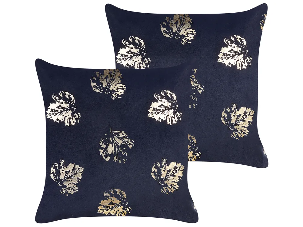 Dekokissen 2er Set GOLDENROD 45 x 45 cm Samtstoff Schwarz Pflanzenmuster