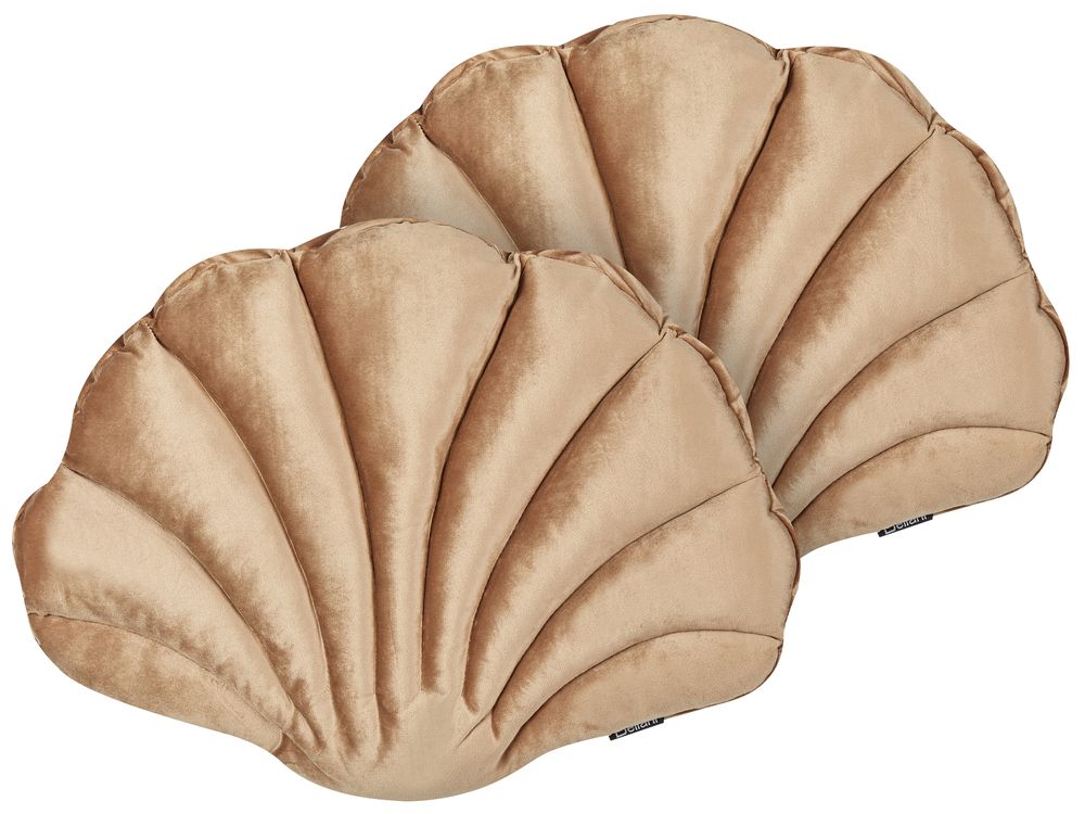 Set of 2 Decorative Cushions CONSOLIDA 47 x 35 cm Velvet Dark Beige Solid