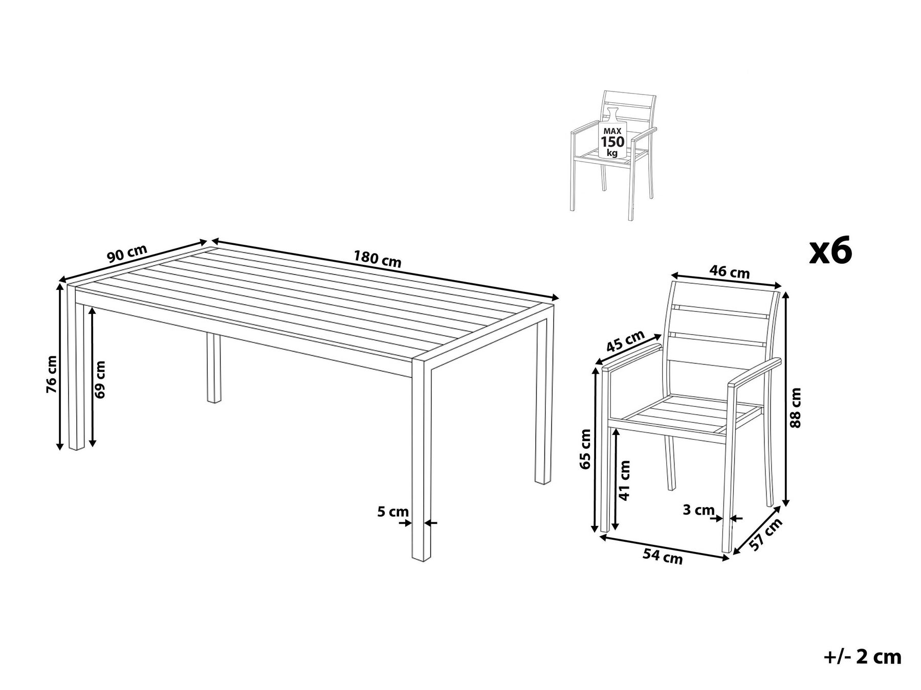 Garden Dining Set 6 Seater VERNIO White_807040
