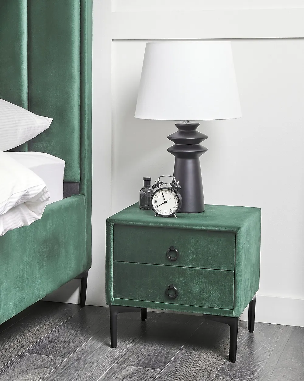 2 Drawer Bedside Table SEZANNE Velvet Dark Green_1183764