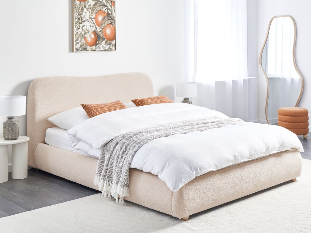 Bed met opbergruimte BLAGNAC Bouclé Lichtbeige 160 x 200 cm