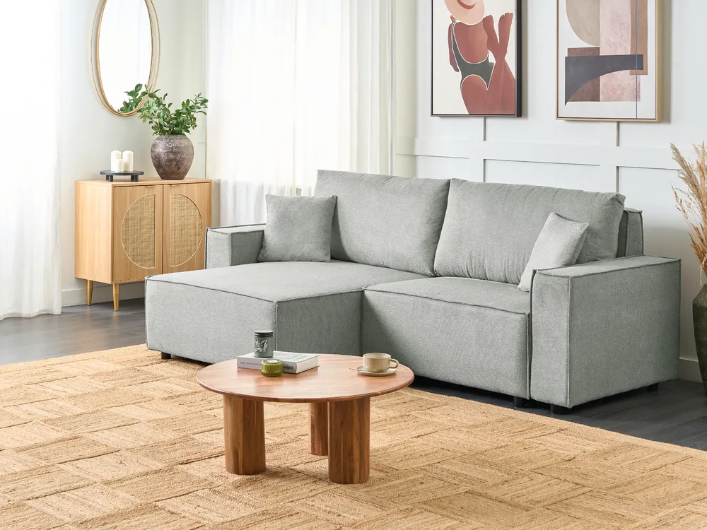 Eckschlafsofa 3-Sitzer KARILA mit Stauraum Stoff Grau rechtsseitig