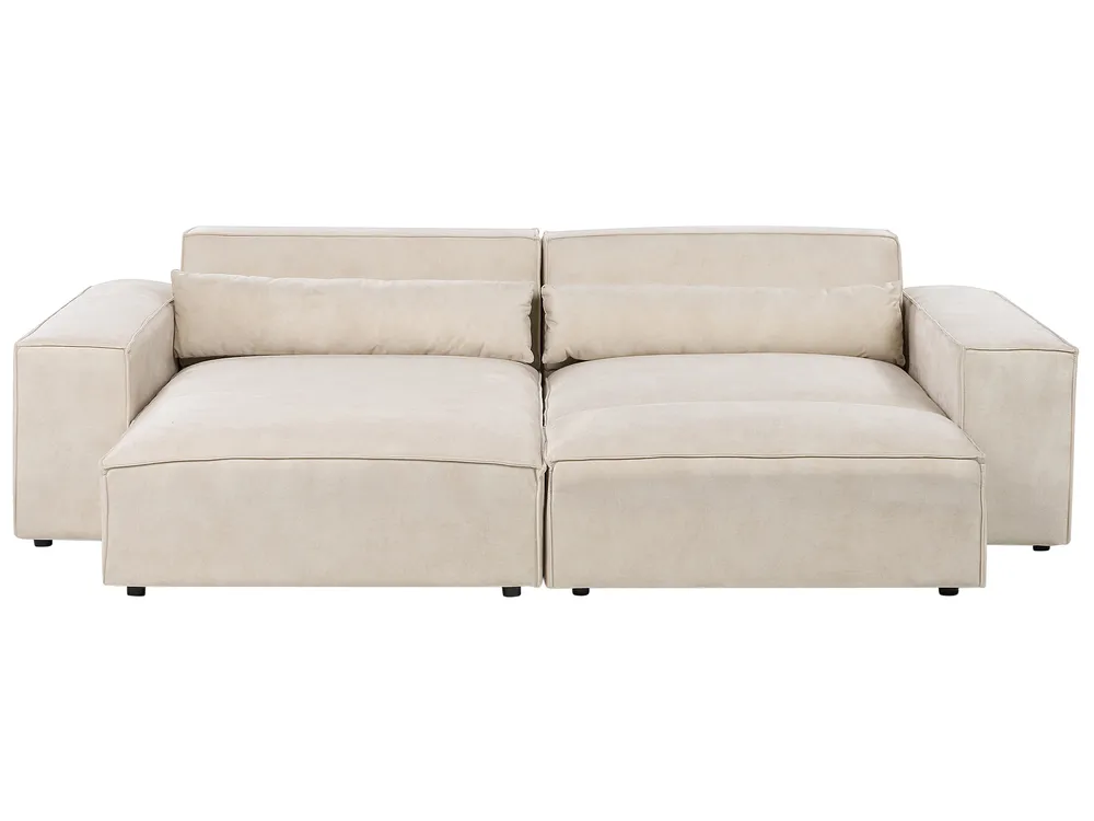 Modular Corner Sofa 3 Seater HELLNAR with Ottoman Velvet Light Beige Right Hand_962461