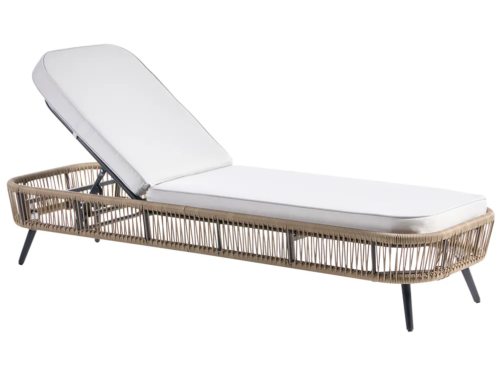 Sonnenliege mit Kissen ZERI Polyrattan Hellbeige