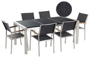 Gartenmöbel Set 6-Sitzer GROSSETO Dreifachplatte Granit poliert Schwarz_462619