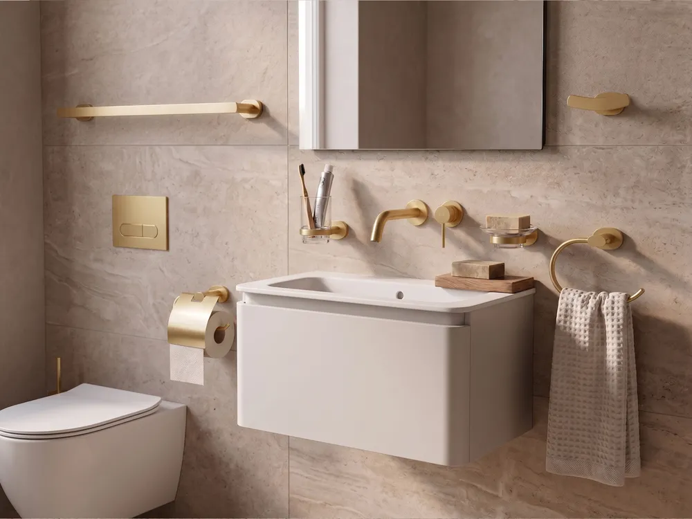 Badezimmerhalter Set 6-teilig TOCOPILLA mit Handtuchstangen und -haken Gold