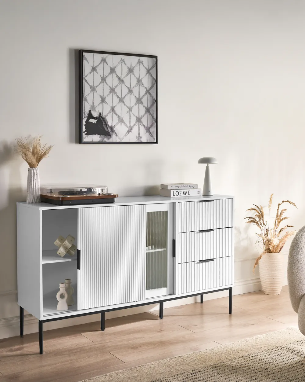 Glass Display Sideboard LEDUC White_1025035