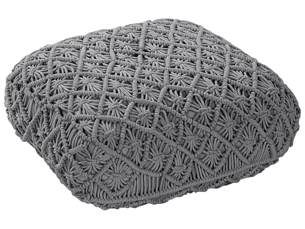 Pouf Makramee BERRECHID Baumwolle Grau_830774