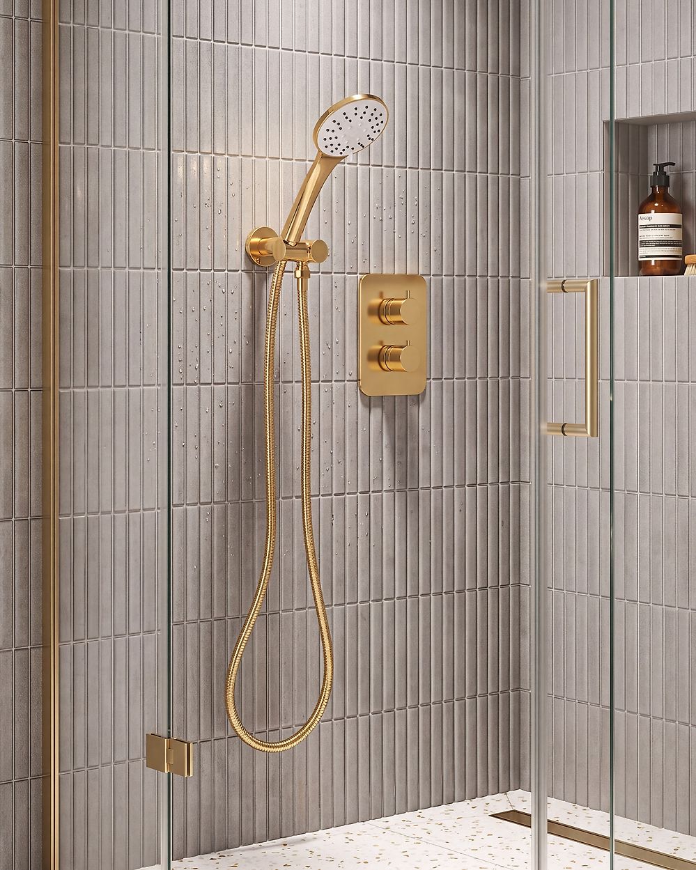 Shower Head and Hose Kit CHURUN 4-function Gold