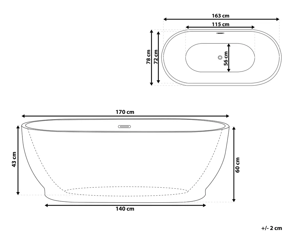 Freistehende Badewanne LEVERA 170 x 78 cm Weiß_765340