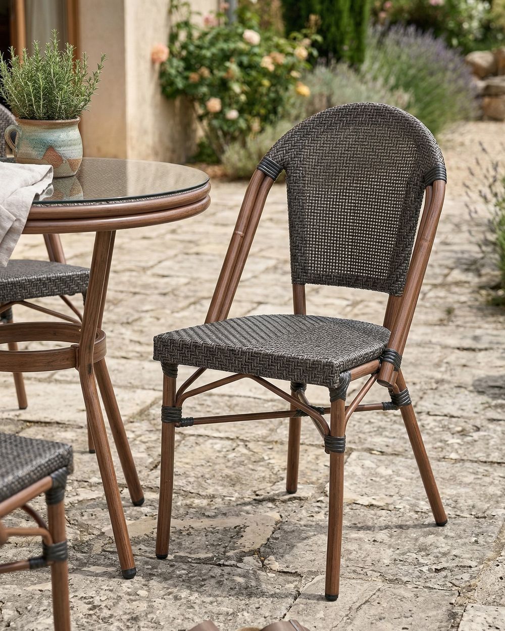 Gartenstuhl 4er Set RIFREDDO Polyrattan Grau