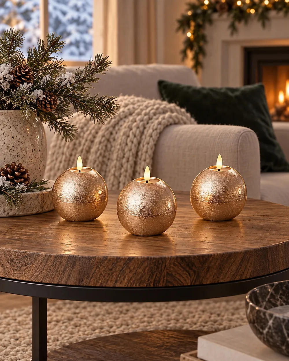 LED Kerzen 3er Set AMBROSIA 11 cm Gold