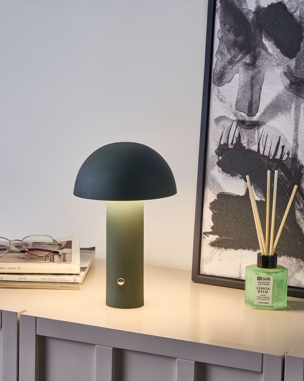 Kabellose LED Tischlampe BOJO mit Dimmer Metall Dunkelgrün