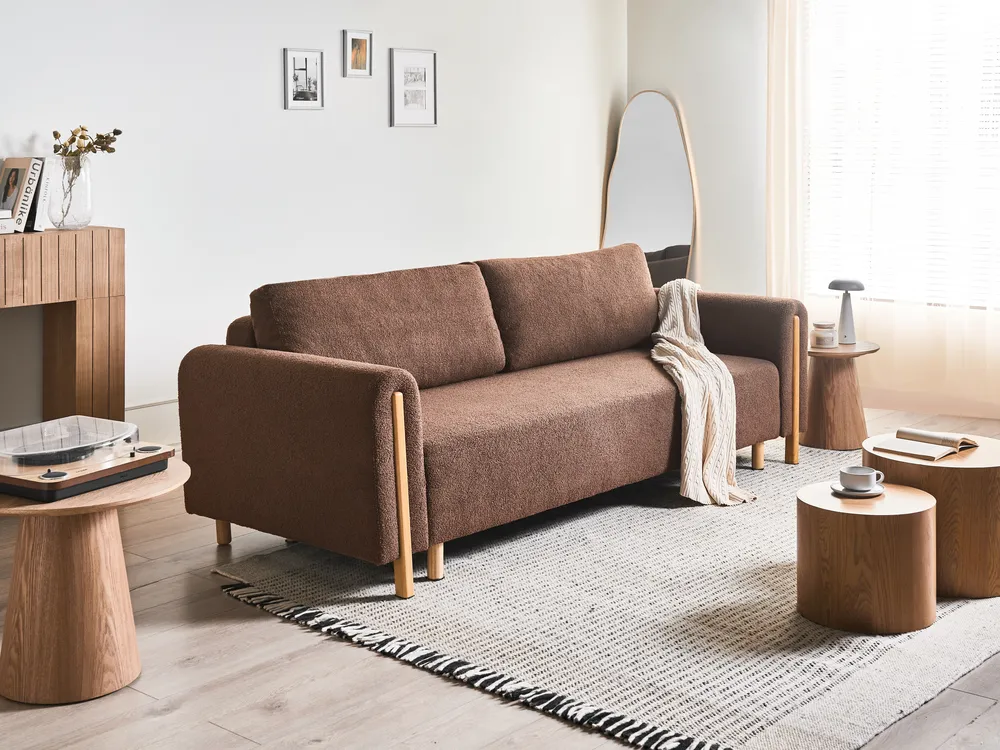 Schlafsofa 3-Sitzer KVAM mit Stauraum Bouclé Braun