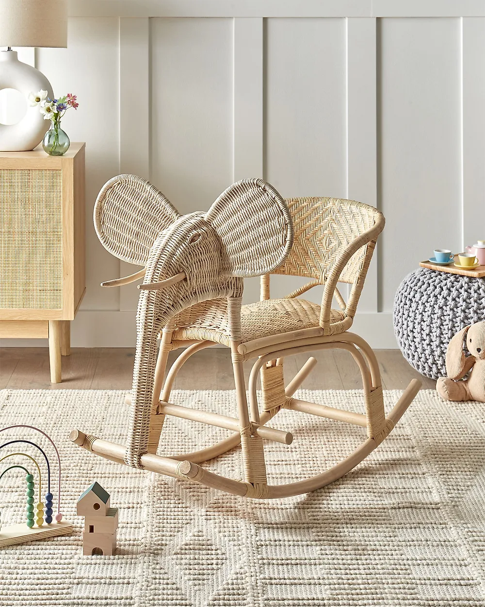 Kids Rocking Chair Elephant AMPOLLINO Rattan Natural_1178901