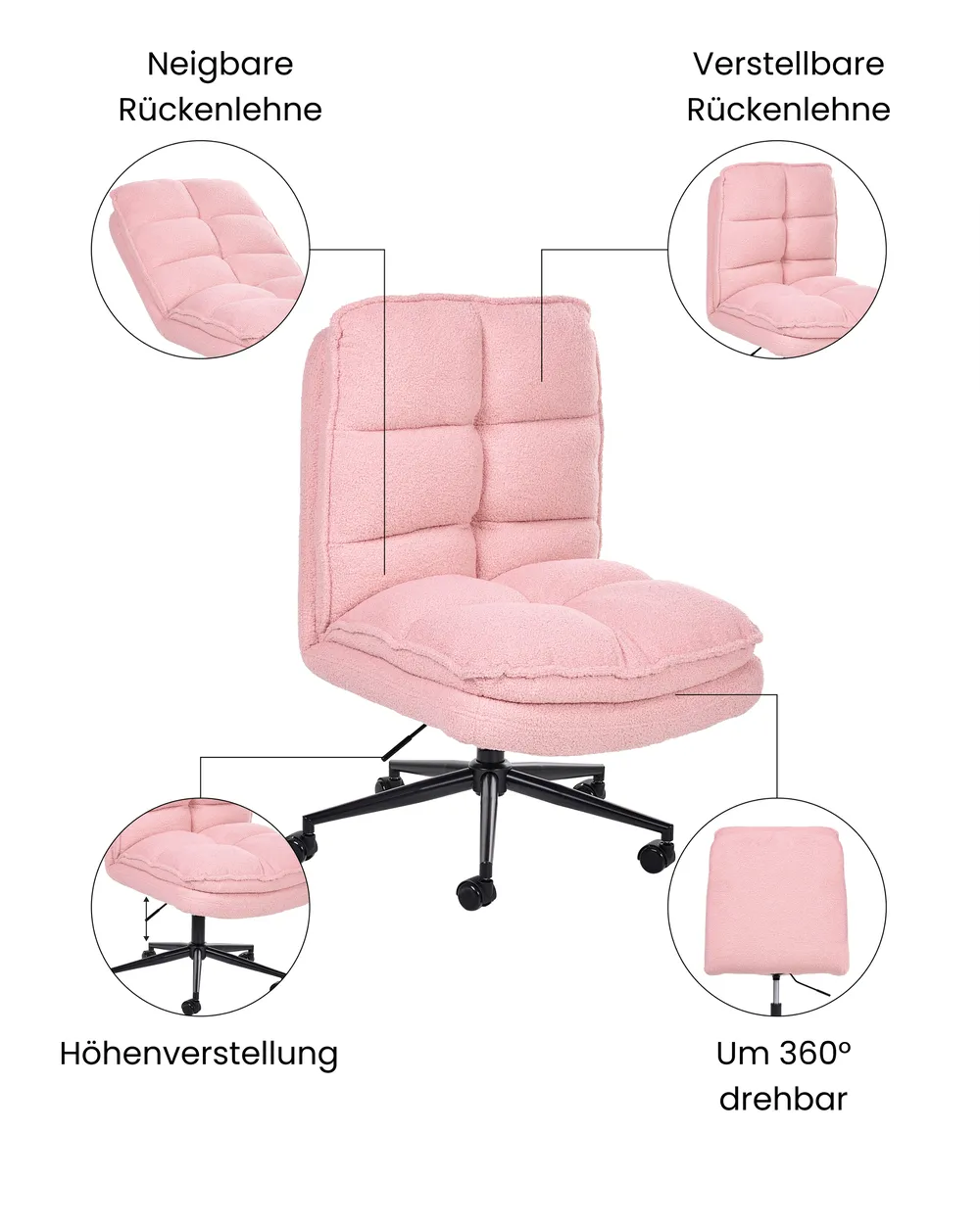 Bürostuhl ADDISON Bouclé Rosa_1077868