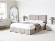 Bett mit Stauraum QUIBERON Chenillegewebe Taupe 160 x 200 cm_1023241