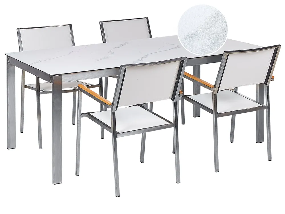 Gartenmöbel Set 4-Sitzer COSOLETO/GROSSETO Sicherheitsglas Marmor Optik Weißer Marmor