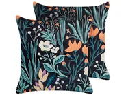 Dekokissen 2er Set OSMUNDA 45 x 45 cm Samtstoff Schwarz Blumenmuster_839048