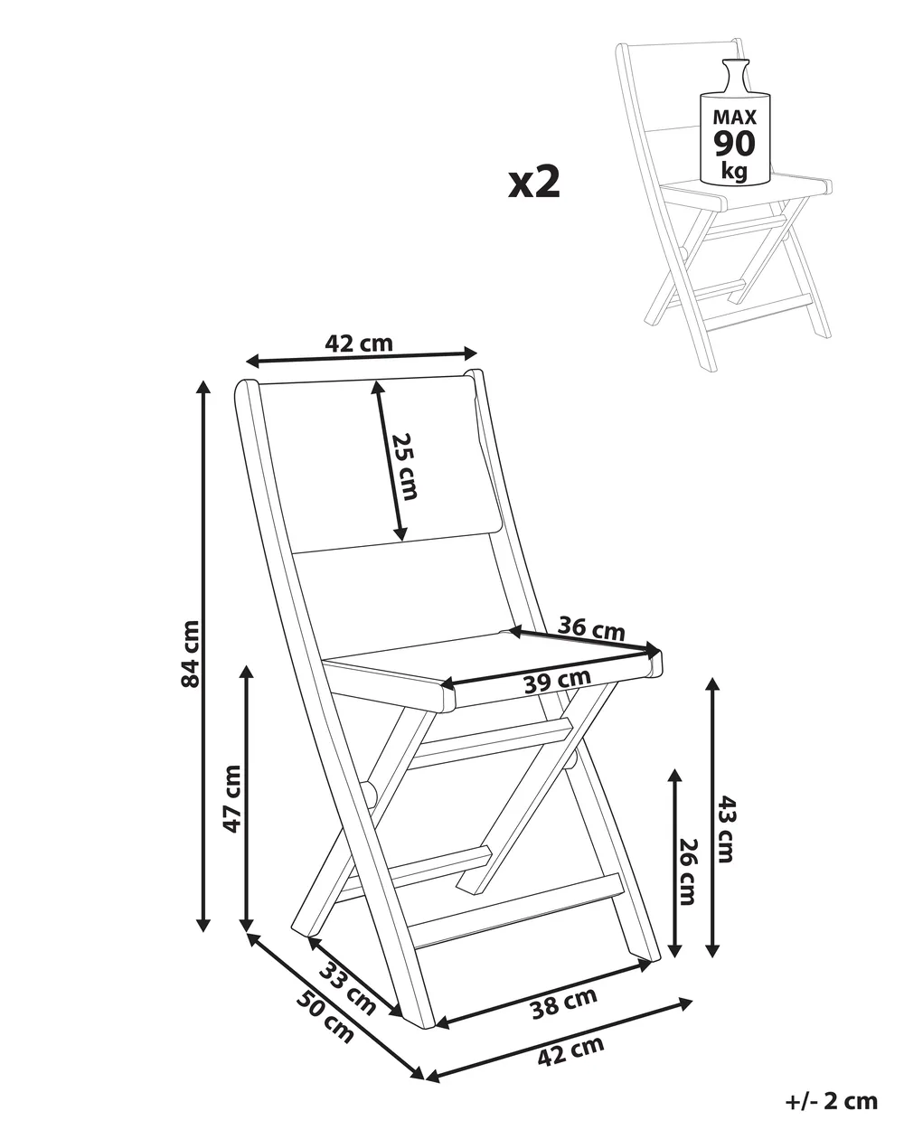 Gartenstuhl 2er Set PROSSEDI klappbar Akazienholz Grün_956608