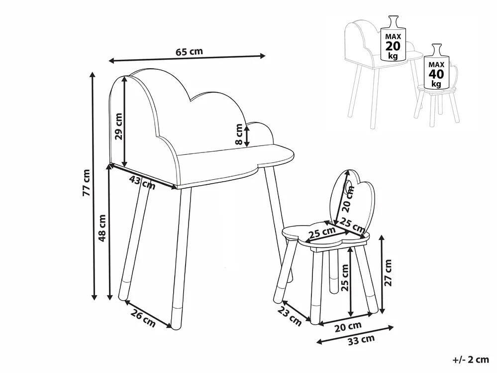 Kids Table and Chair Set CLOUDY White_1029363