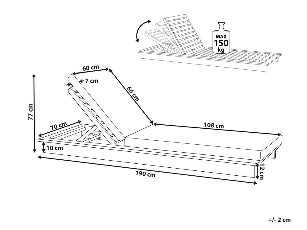 Sonnenliege mit Kissen GRANARI mit Relaxfunktion Akazienholz Braun_863058
