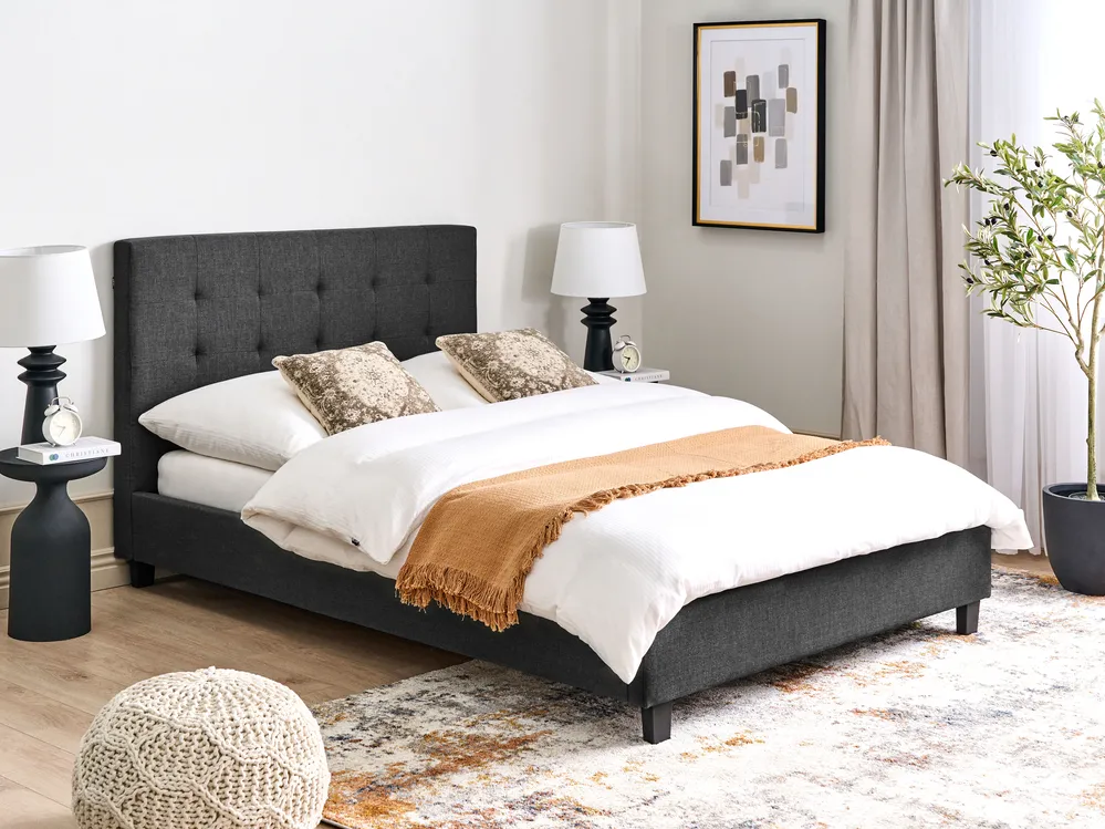 Bett mit Lattenrost Stoff LA ROCHELLE 140 x 200 cm Dunkelgrau