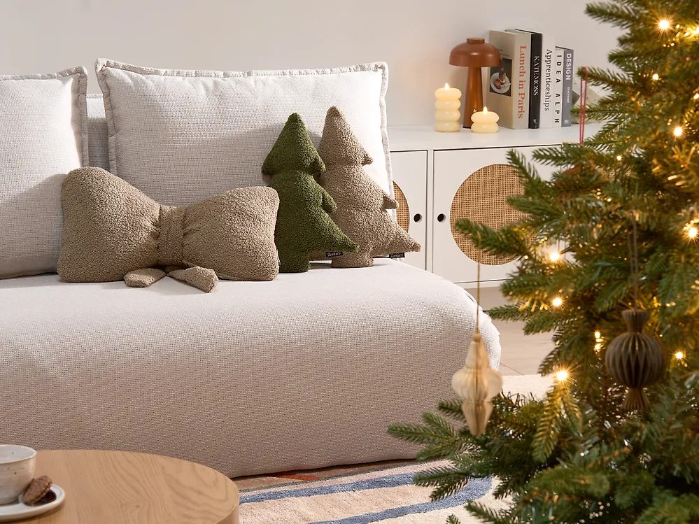Dekokissen 3er Set WINTERLAND 30 x 35 cm 45 x 25 cm Bouclé Taupe Weihnachtsmotiv_1187191
